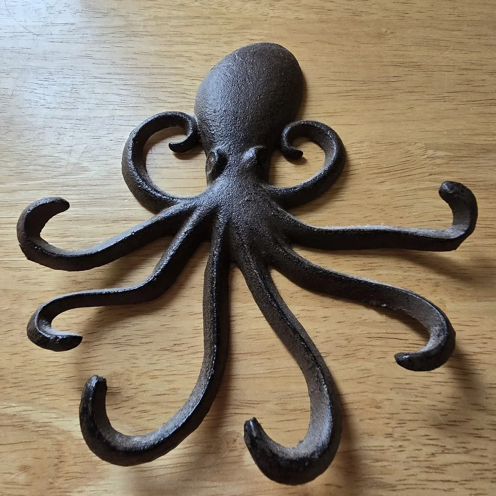 Cast Iron Octopus Wall Hook Mount Key Hanger Nautical Coastal Rustic Decor 6.75